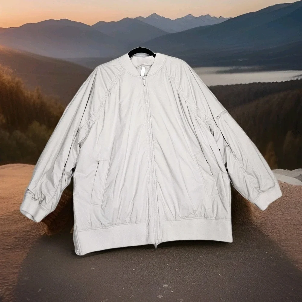 Zella‎ Coat Mens XXL 2XL NEW Bomber Lightweight Relax Fit Gray Beige Zip Pockets